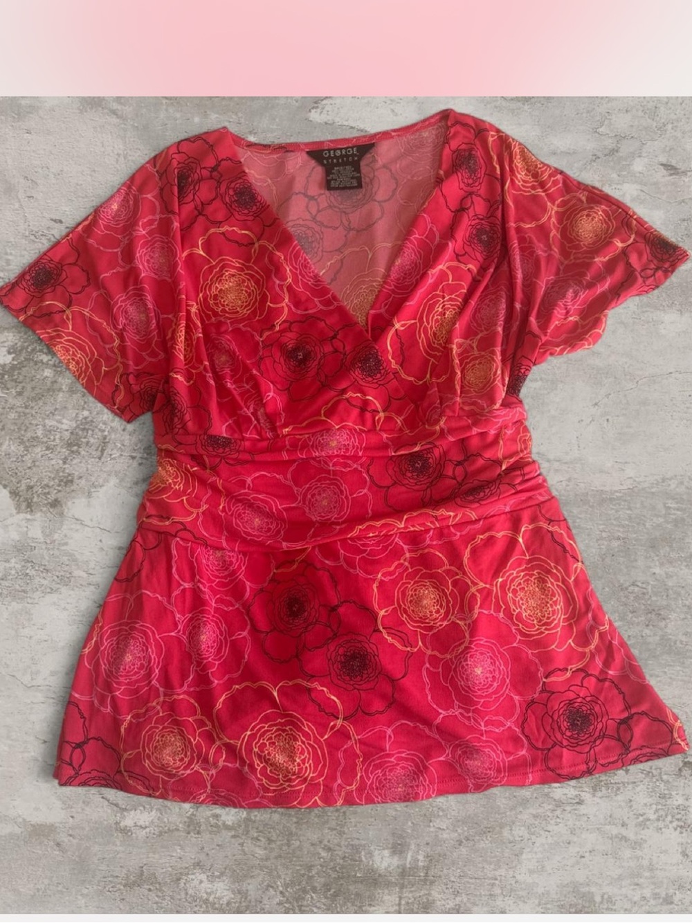 George Stretch Y2K Floral Faux Wrap Top ❤️